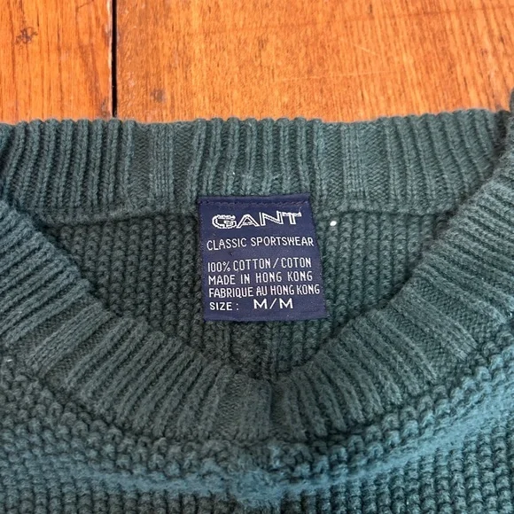 Vintage Gant 90s Cotton Knit Crewneck Fisherman Sweater Medium - Picture 3 of 5